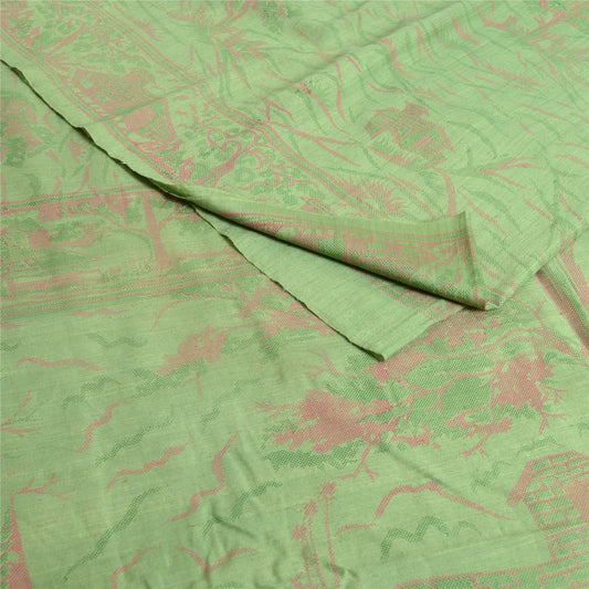 Sanskriti Vintage Sarees Indian Green Pure Silk Printed Sari 5yd Craft Fabric