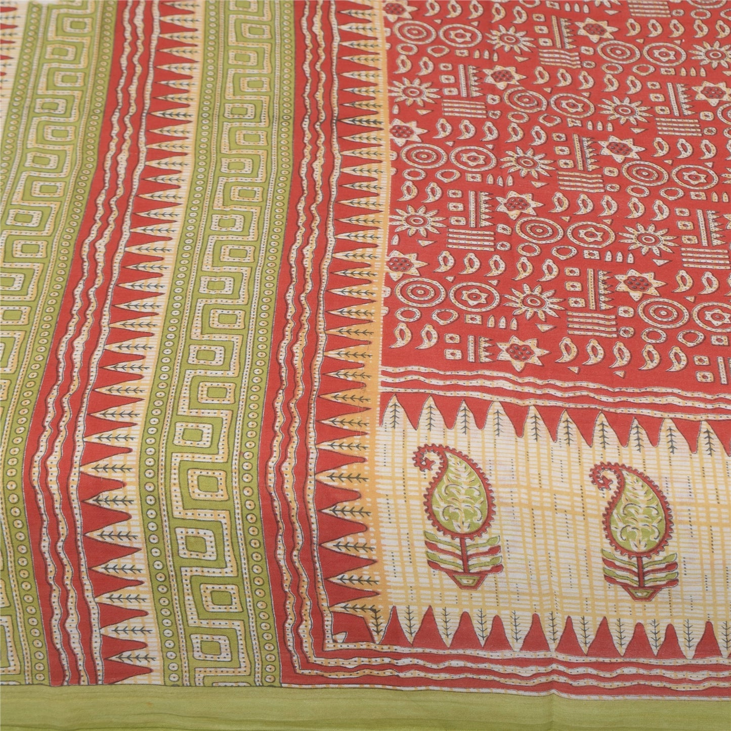 Sanskriti Vintage Sarees Indian Red Pure Cotton Printed Sari Soft Craft Fabric