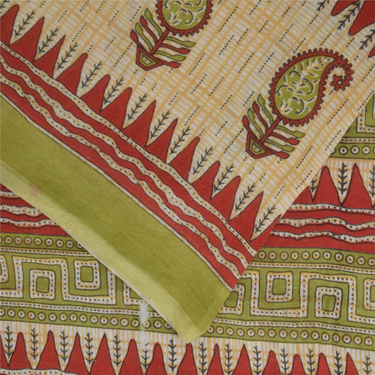 Sanskriti Vintage Sarees Indian Red Pure Cotton Printed Sari Soft Craft Fabric