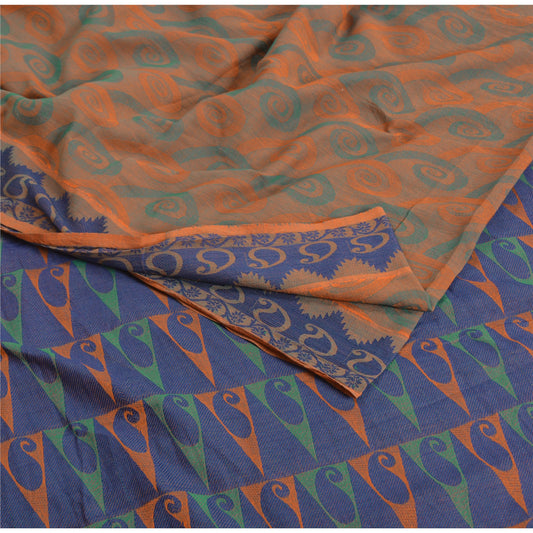 Sanskriti Vintage Sarees Indian Peach Pure Cotton Woven Sari Soft Craft Sustainable Fabric