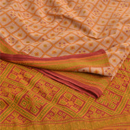 Sanskriti Vintage Sarees Indian Cream Pure Cotton Printed Sari 5yd Craft Fabric