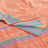 Sanskriti Vintage Sarees Cream/Orange Pure Cotton Printed Sari 5yd Craft Fabric