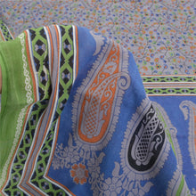 Load image into Gallery viewer, Sanskriti Vintage Sarees Grayish-Blue Pure Cotton Printed Sari 5yd Craft Fabric
