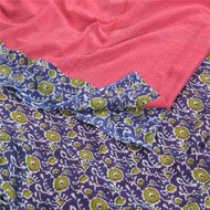 Sanskriti Vintage Sarees Pink/Purple Pure Cotton Printed Sari 5yd Craft Fabric