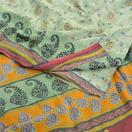 Sanskriti Vintage Sarees Pastal-Green Pure Cotton Printed Sari 5yd Craft Fabric