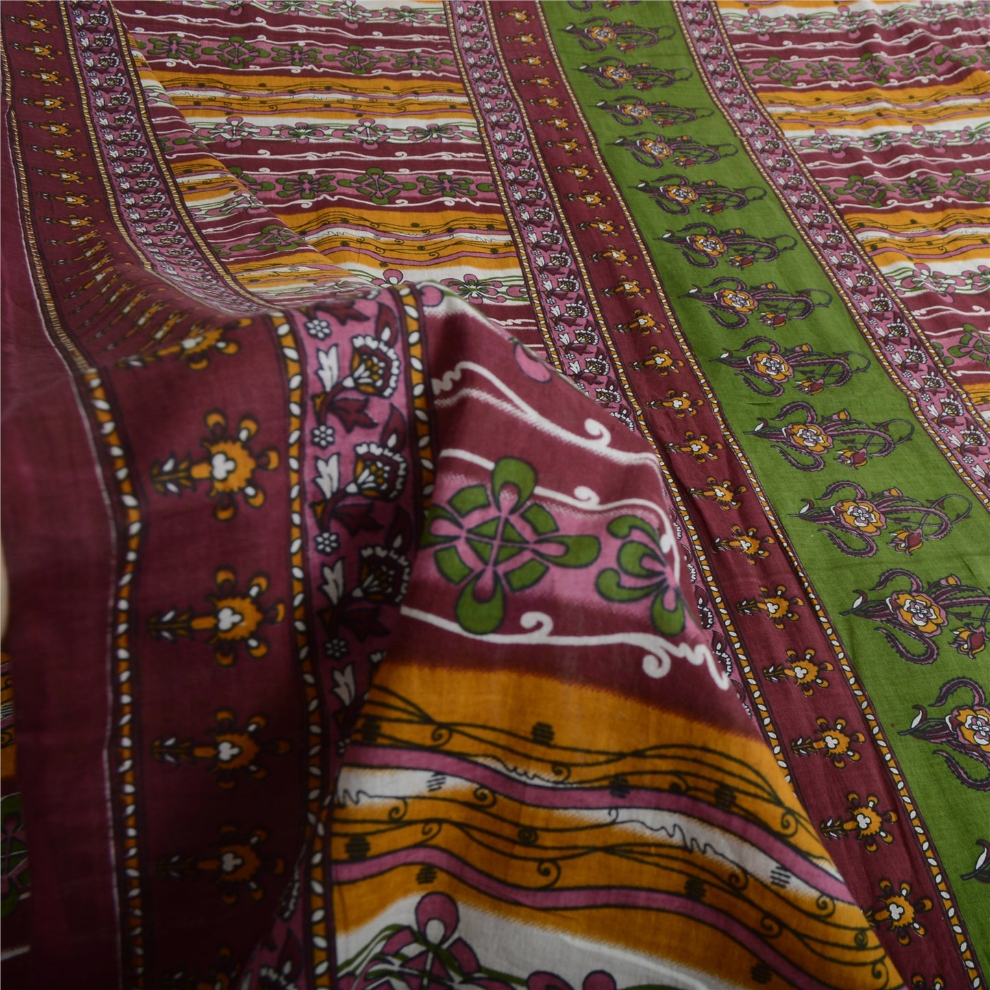 Sanskriti Vintage Sarees Multi Indian Pure Cotton Printed Sari 5yd Craft Sustainable Fabric