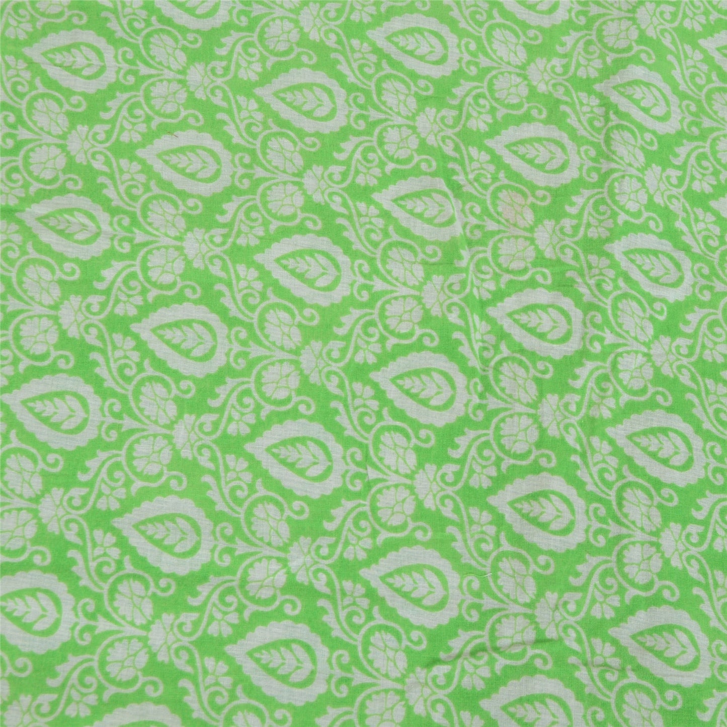 Sanskriti Vintage Sarees Green Woven Border Pure Cotton Print Sari Craft Sustainable Fabric