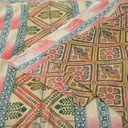 Sanskriti Vintage Sarees Indian Multi Pure Cotton Printed Sari 5yd Craft Sustainable Fabric