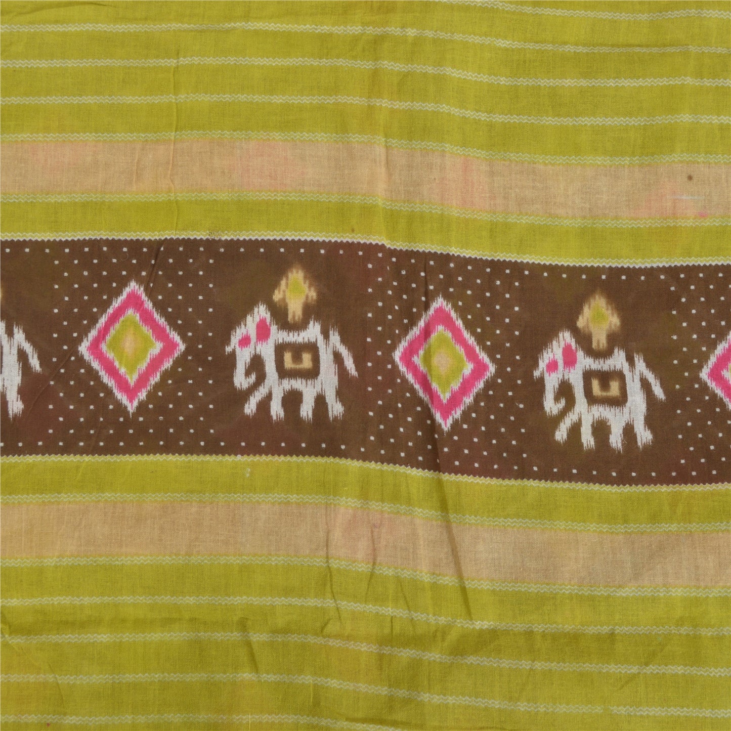 Sanskriti Vintage Sarees Brown/Pink Patan Patola Pure Cotton Printed Sari Sustainable Fabric
