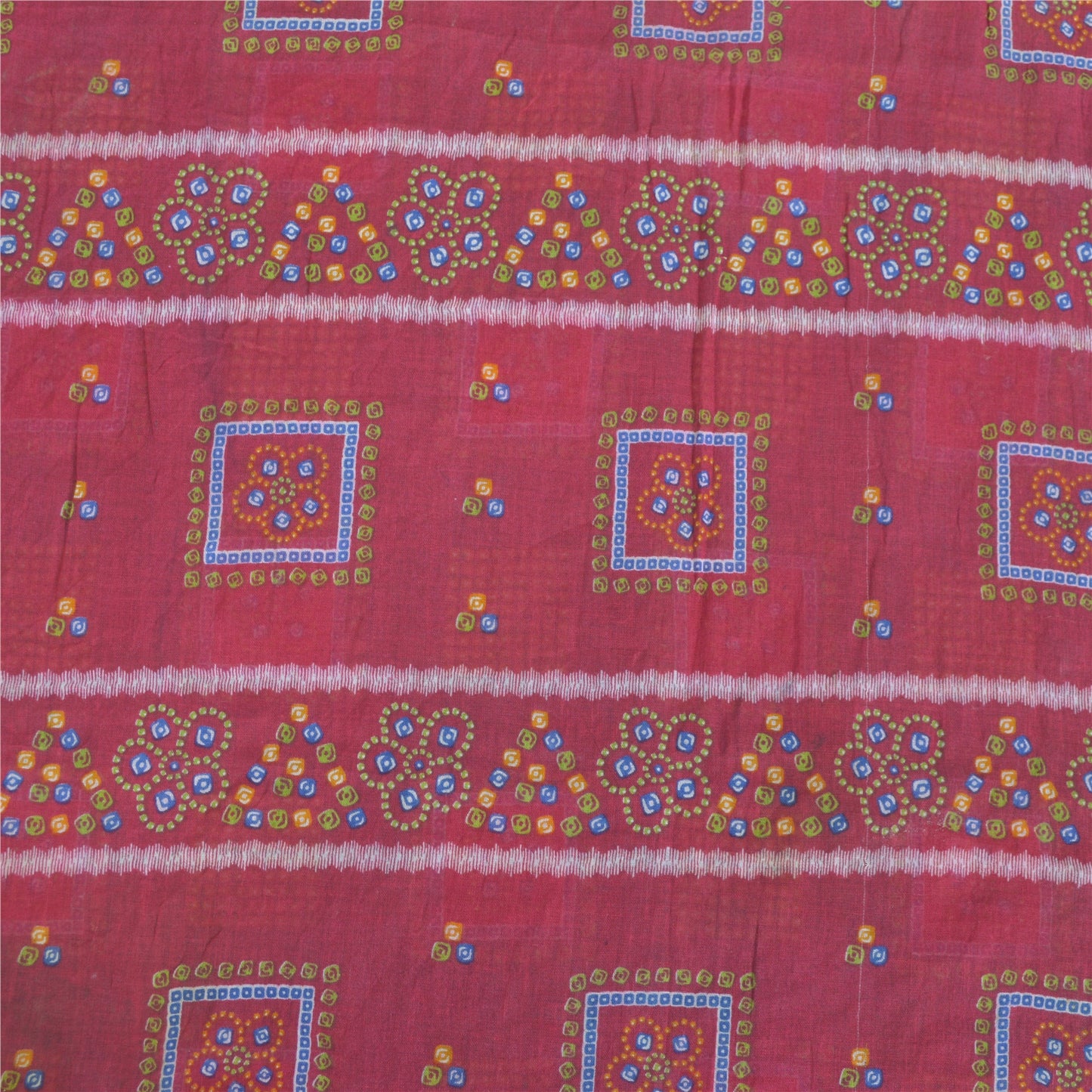 Sanskriti Vintage Sarees Grøn/Pink Bandhani Pure Bomuld Printet Sari 5yd Sustainable Stof