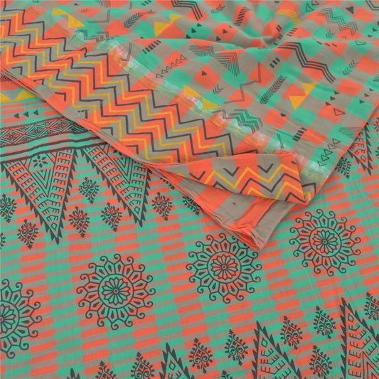 Sanskriti Vintage Sarees Multicolor Pure Cotton Printed Sari 5yd Craft Sustainable Fabric