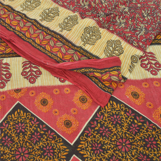 Sanskriti Vintage Sarees Indian Dark Red Pure Cotton Print Sari 5yd Craft Sustainable Fabric