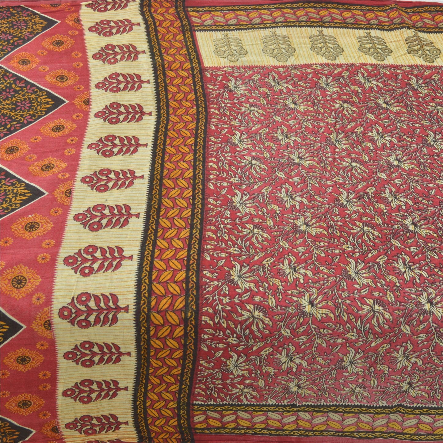 Sanskriti Vintage Sarees Indian Dark Red Pure Cotton Print Sari 5yd Craft Sustainable Fabric