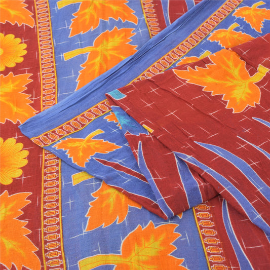 Sanskriti Vintage Sarees From India Red Pure Cotton Print Sari 5yd Craft Sustainable Fabric