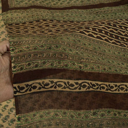 Sanskriti Vintage Saree Green Pure Cotton Hand Block Printed Sari 5+Yard Fabric
