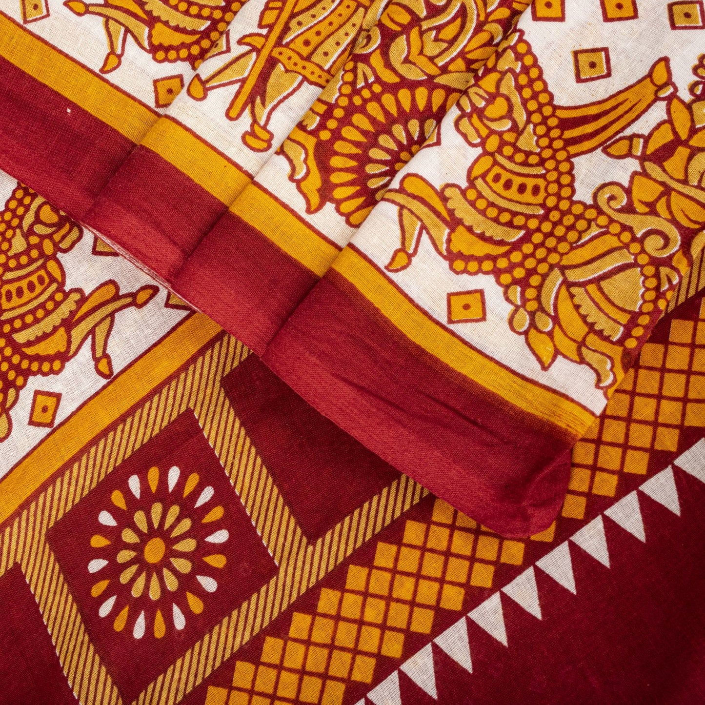 Vintage Saree Red Pure Cotton Bandhani Print Craft Fabric 5+Yard Sari