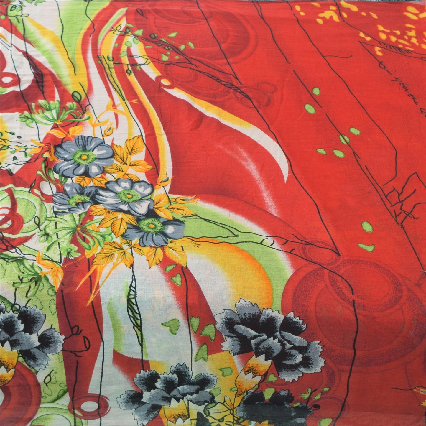 Sanskriti Vintage Sarees Red 100% Pure Cotton Printed Sari 5yd Craft Sustainable Fabric