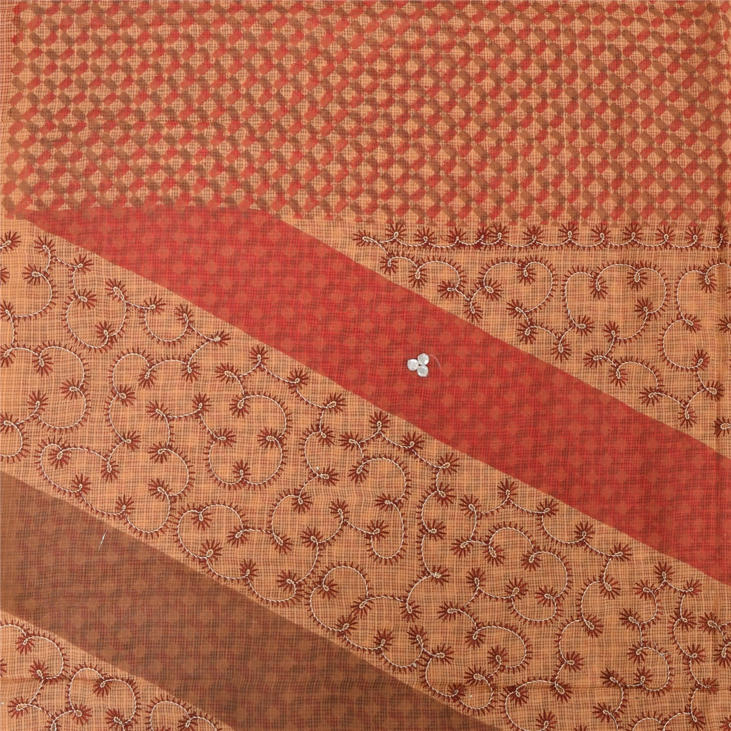 Sanskriti Vintage Sarees Brown Kota Embroidered Pure Cotton Printed Sari Sustainable Fabric