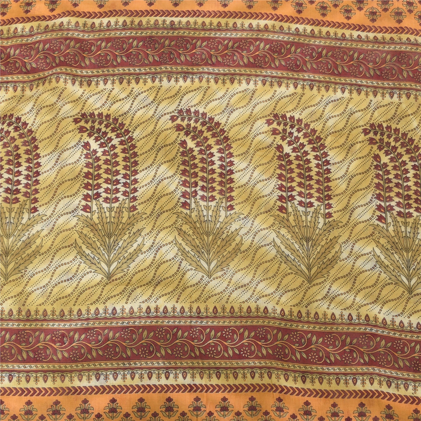 Sanskriti Vintage Sarees Pale-Yellow Pure Cotton Printed Sari 5yd Craft Sustainable Fabric