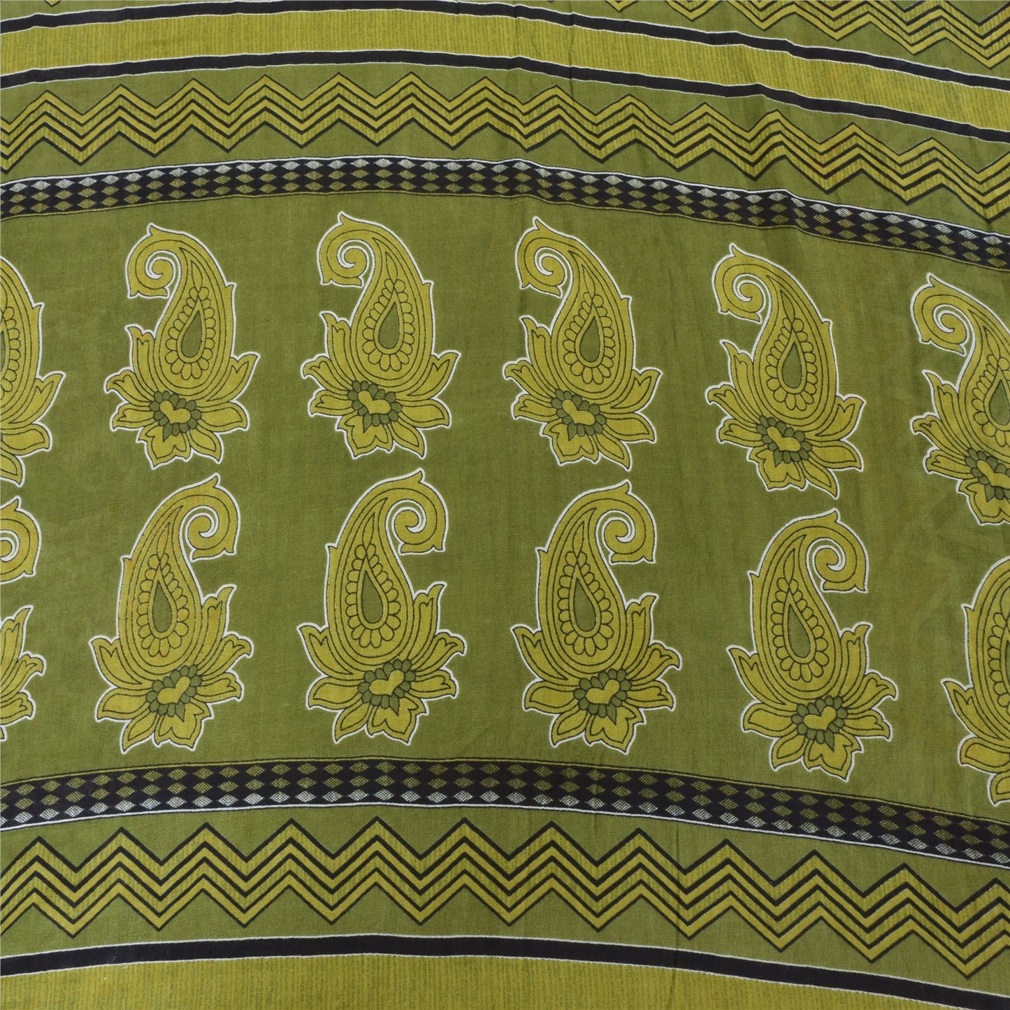 Sanskriti Vintage Sarees Indian Green Pure Cotton Printed Sari 5yd Craft Sustainable Fabric