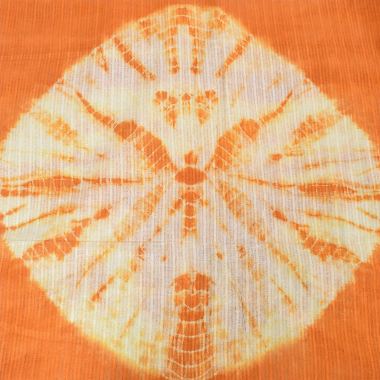 Sanskriti Vintage Sarees Orange/Ivory Tie-Dye Pure Cotton Sari 5yd Craft Sustainable Fabric