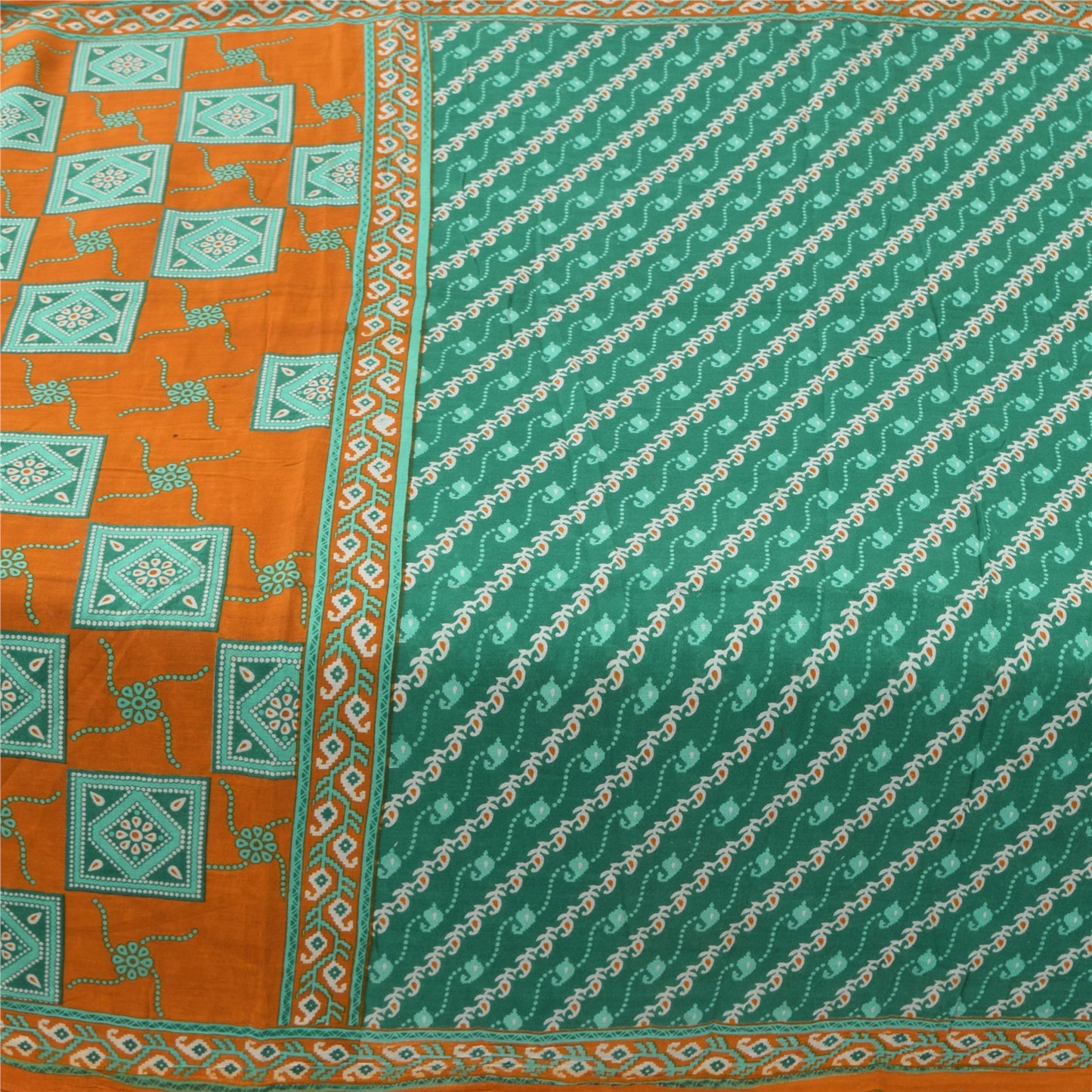 Sanskriti Vintage Sarees From India Blue Pure Cotton Print Sari 5yd Craft Sustainable Fabric