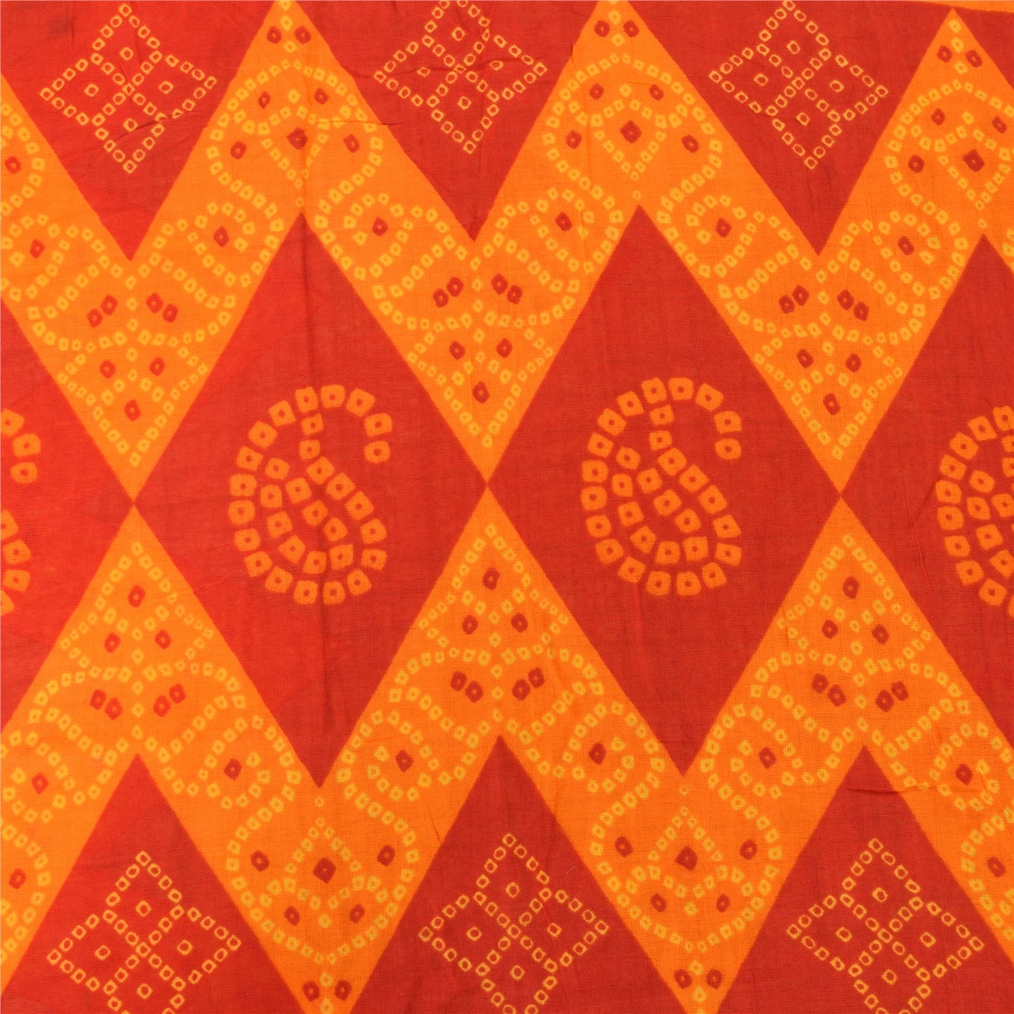 Sanskriti Vintage Sarees Brown Bandhani Print Pure Cotton Sari 5yd Craft Fabric