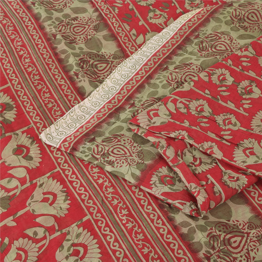 Sanskriti Vintage Sarees From India Red Pure Cotton Print Sari 5yd Craft Fabric