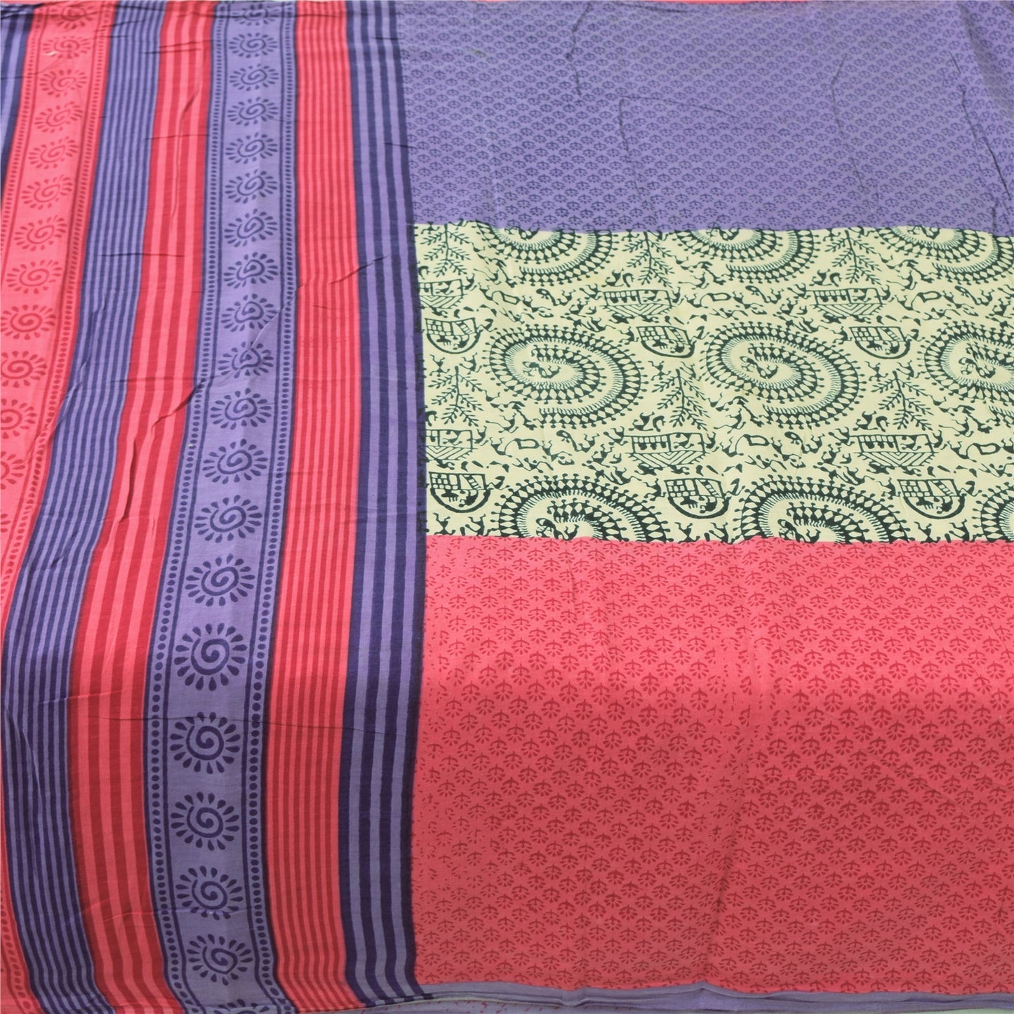 Sanskriti Vintage Sarees Indian Multi Pure Cotton Printed Sari 5yd Craft Sustainable Fabric