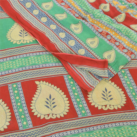 Sanskriti Vintage Sarees Indian Multi Pure Cotton Printed Sari 5yd Craft Sustainable Fabric