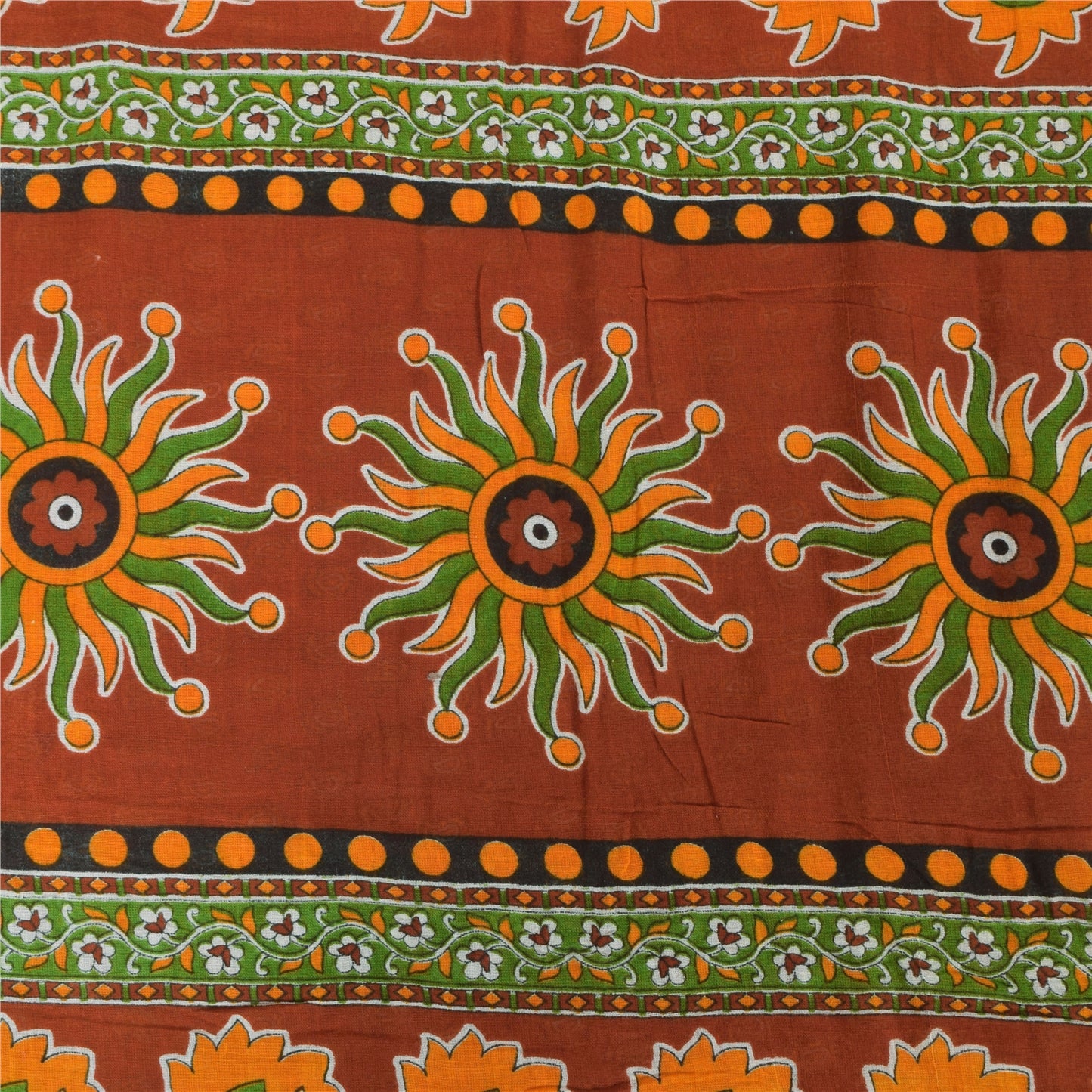 Sanskriti Vintage Sarees Indian Orange Pure Cotton Printed Sari 5yd Craft Sustainable Fabric