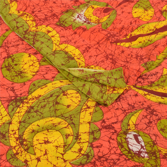 Sanskriti Vintage Sarees Pink Batik Printed Pure Cotton Sari 5yd Craft Sustainable Fabric