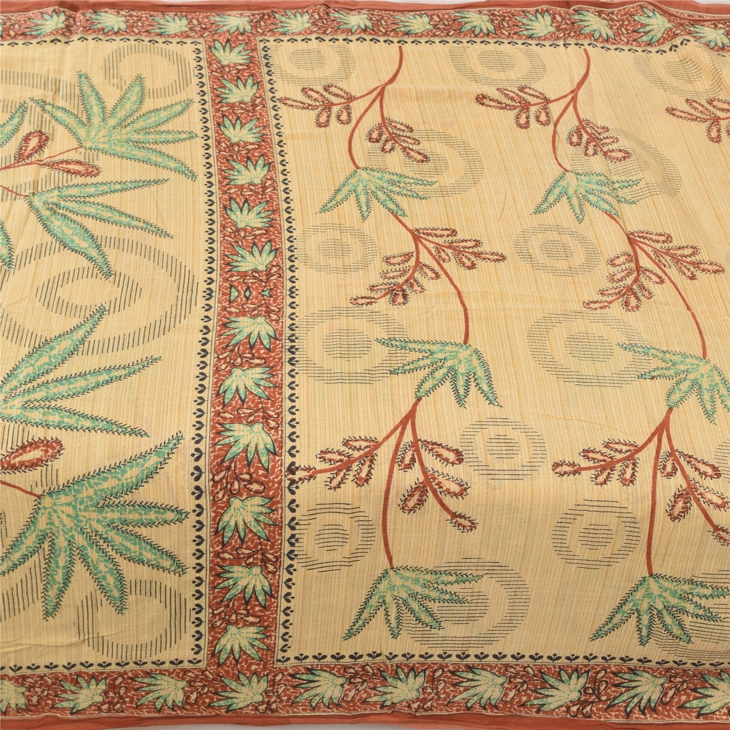 Sanskriti Vintage Sarees Indian Peach Pure Cotton Printed Sari 5yd Craft Sustainable Fabric