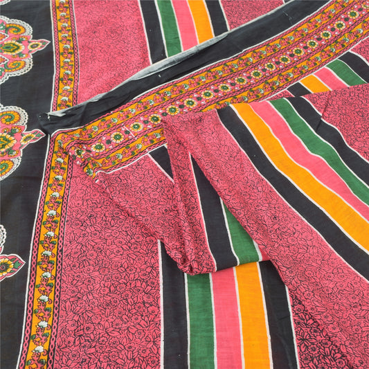 Sanskriti Vintage Sarees Indian Pink Pure Cotton Printed Sari 5yd Craft Sustainable Fabric