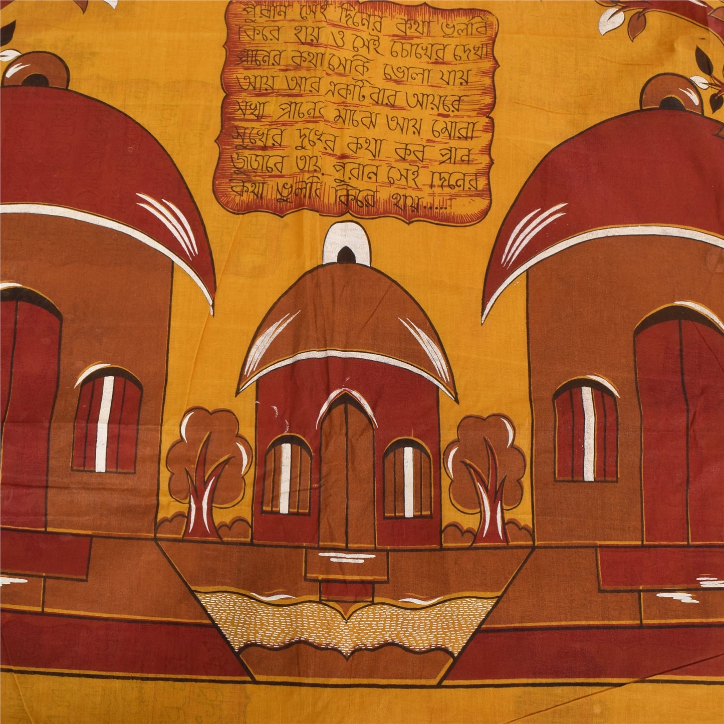 Sanskriti Vintage Sarees Saffron 100% Pure Cotton Printed Sari 5yd Craft Sustainable Fabric