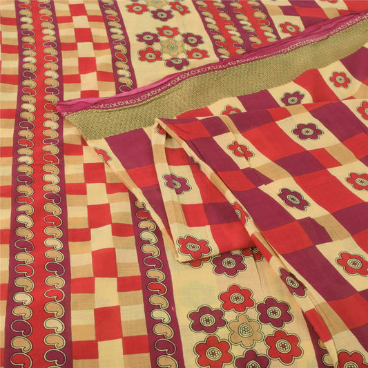 Sanskriti Vintage Sarees Multicolor Pure Cotton Printed Sari 5yd Craft Sustainable Fabric