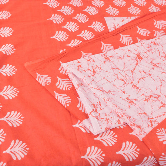 Sanskriti Vintage Sarees Pink/Orange Batik Printed Pure Cotton Sari 5yd Sustainable Fabric