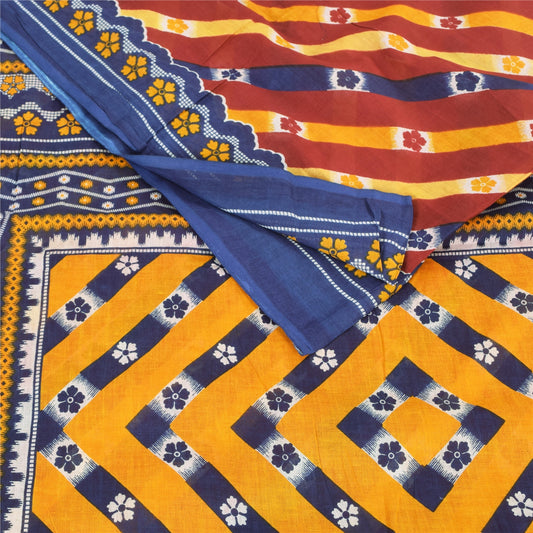 Sanskriti Vintage Sarees Multicolor Pure Cotton Printed Sari 5yd Craft Sustainable Fabric