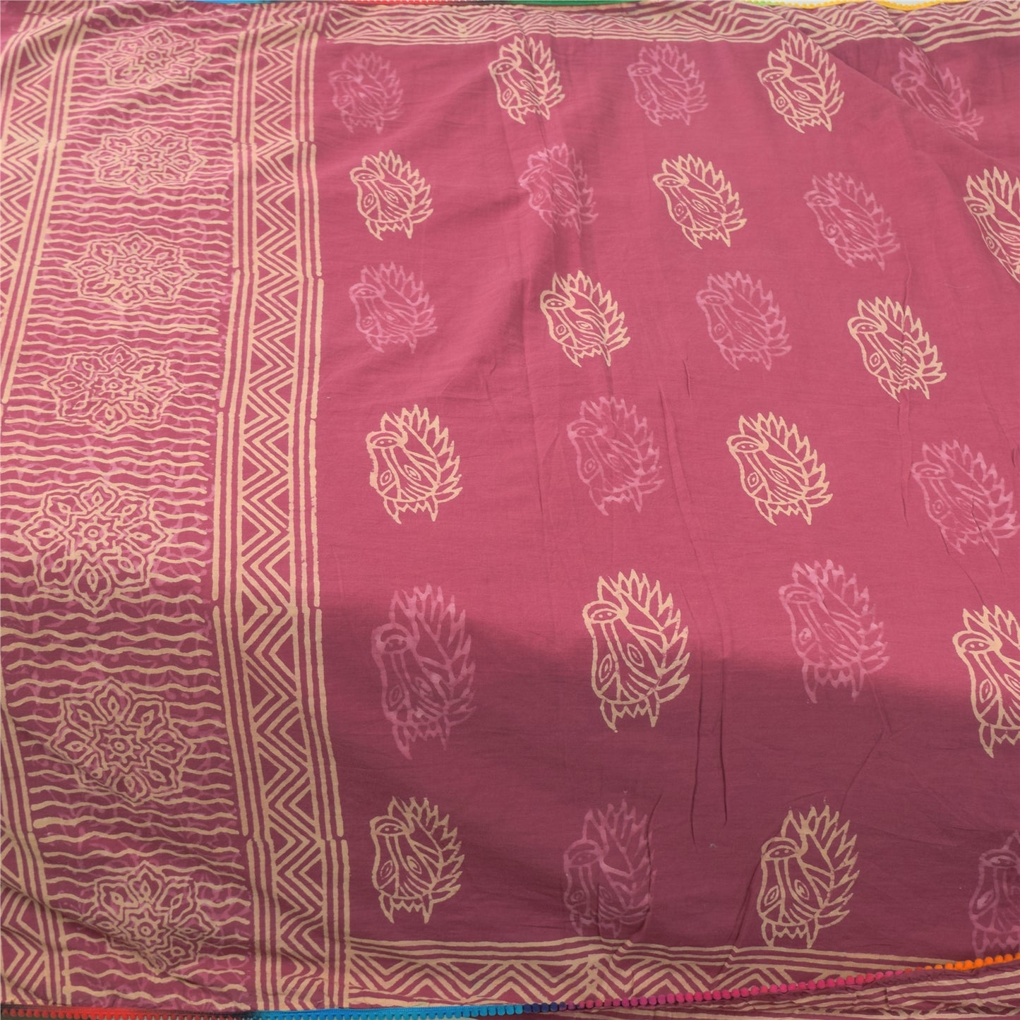 Sanskriti Vintage Sarees Pink Hand Block Print Pure Cotton Sari 5yd Craft Sustainable Fabric