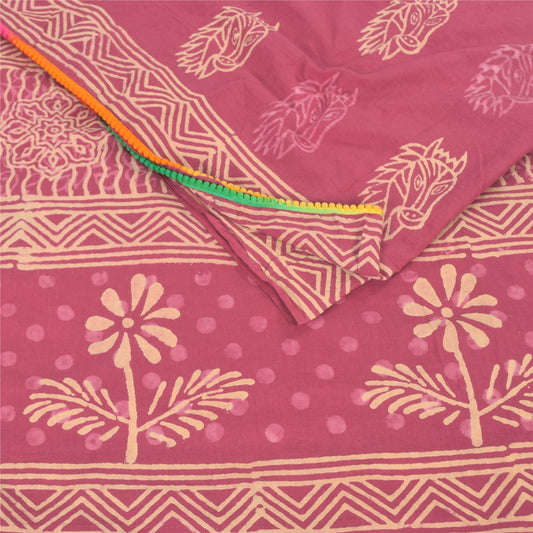 Sanskriti Vintage Sarees Pink Hand Block Print Pure Cotton Sari 5yd Craft Sustainable Fabric