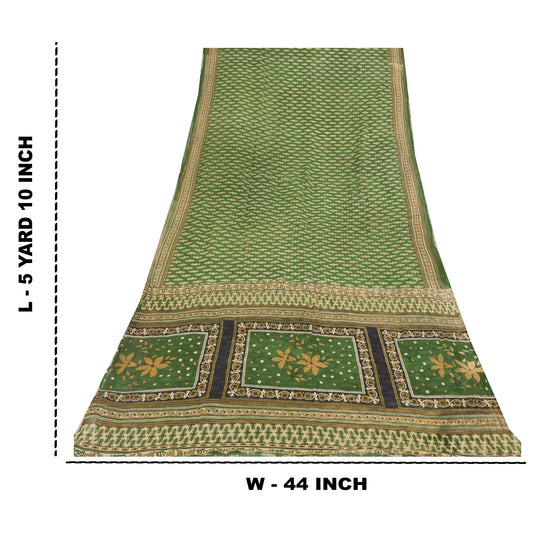 Sanskriti Vintage Sarees Indian Green Pure Cotton Printed Sari 5yd Craft Fabric