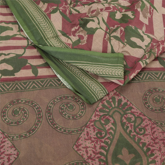 Sanskriti Vintage Sarees Dusty Red Pure Cotton Printed Sari 5yd Craft Sustainable Fabric