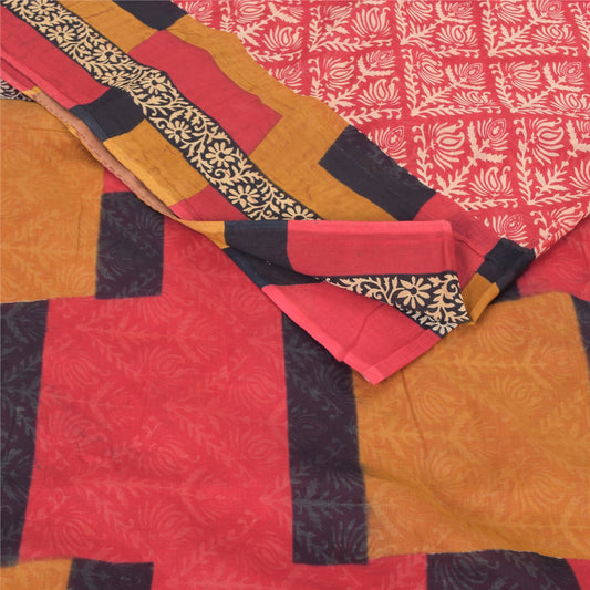 Sanskriti Vintage Sarees From India Red Pure Cotton Print Sari 5yd Craft Sustainable Fabric