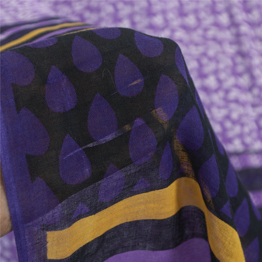 Sanskriti Vintage Sarees Purple Pure Cotton Floral Printed 5+YD Traditional Sari