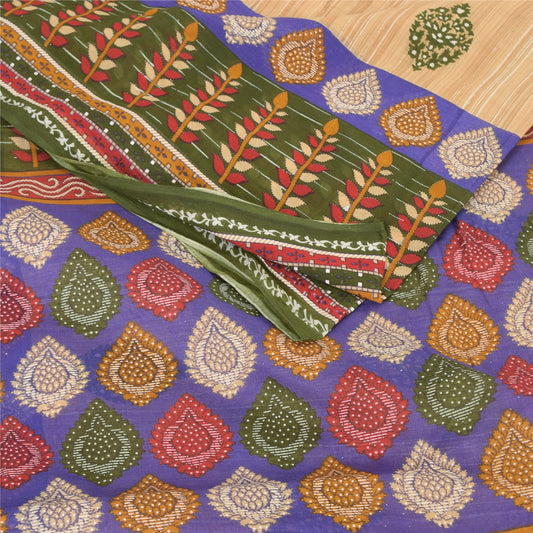 Sanskriti Vintage Sarees Indian Peach Pure Cotton Printed Sari 5yd Craft Sustainable Fabric