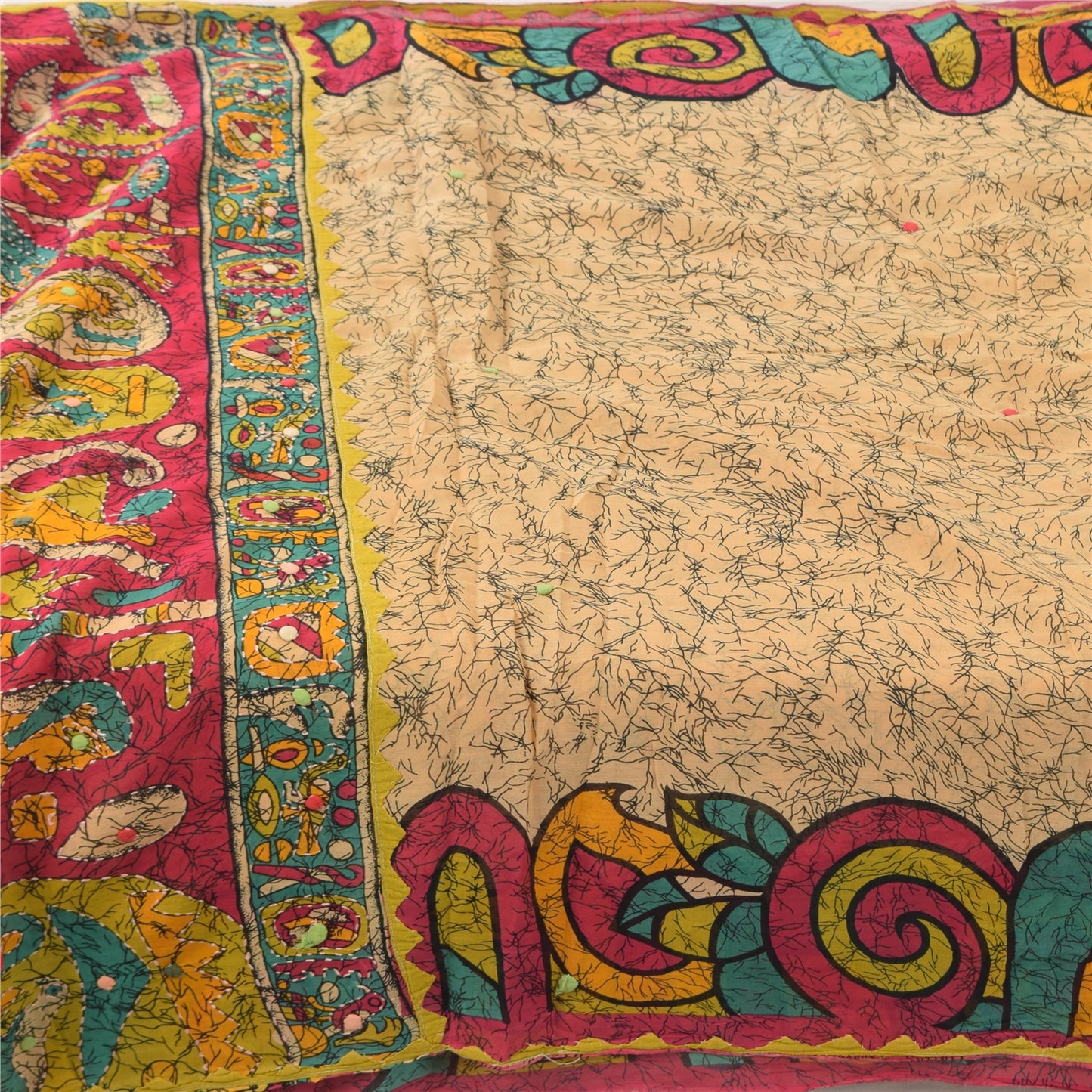 Sanskriti Vintage Sarees Handmade Kantha/Applique Pure Cotton Print Sari Sustainable Fabric