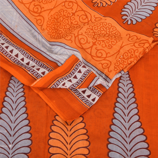 Sanskriti Vintage Sarees Orange 100% Pure Cotton Printed Sari 5+yd Craft Sustainable Fabric