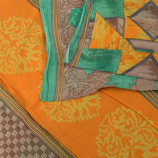 Sanskriti Vintage Sarees Green 100% Pure Cotton Printed Sari 5+yd Craft Sustainable Fabric