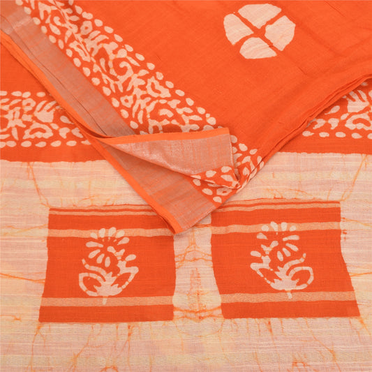 Sanskriti Vintage Sarees Orange Batik Work Pure Cotton Sari 6+yd Craft Sustainable Fabric