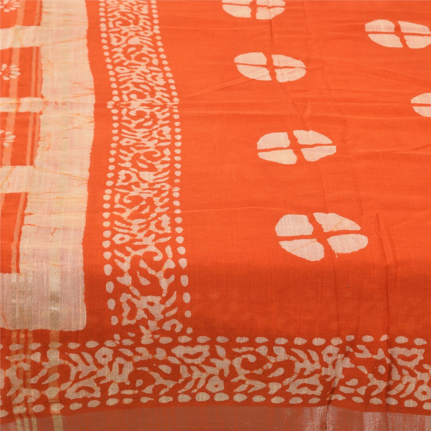Sanskriti Vintage Sarees Orange Batik Work Pure Cotton Sari 6+yd Craft Sustainable Fabric